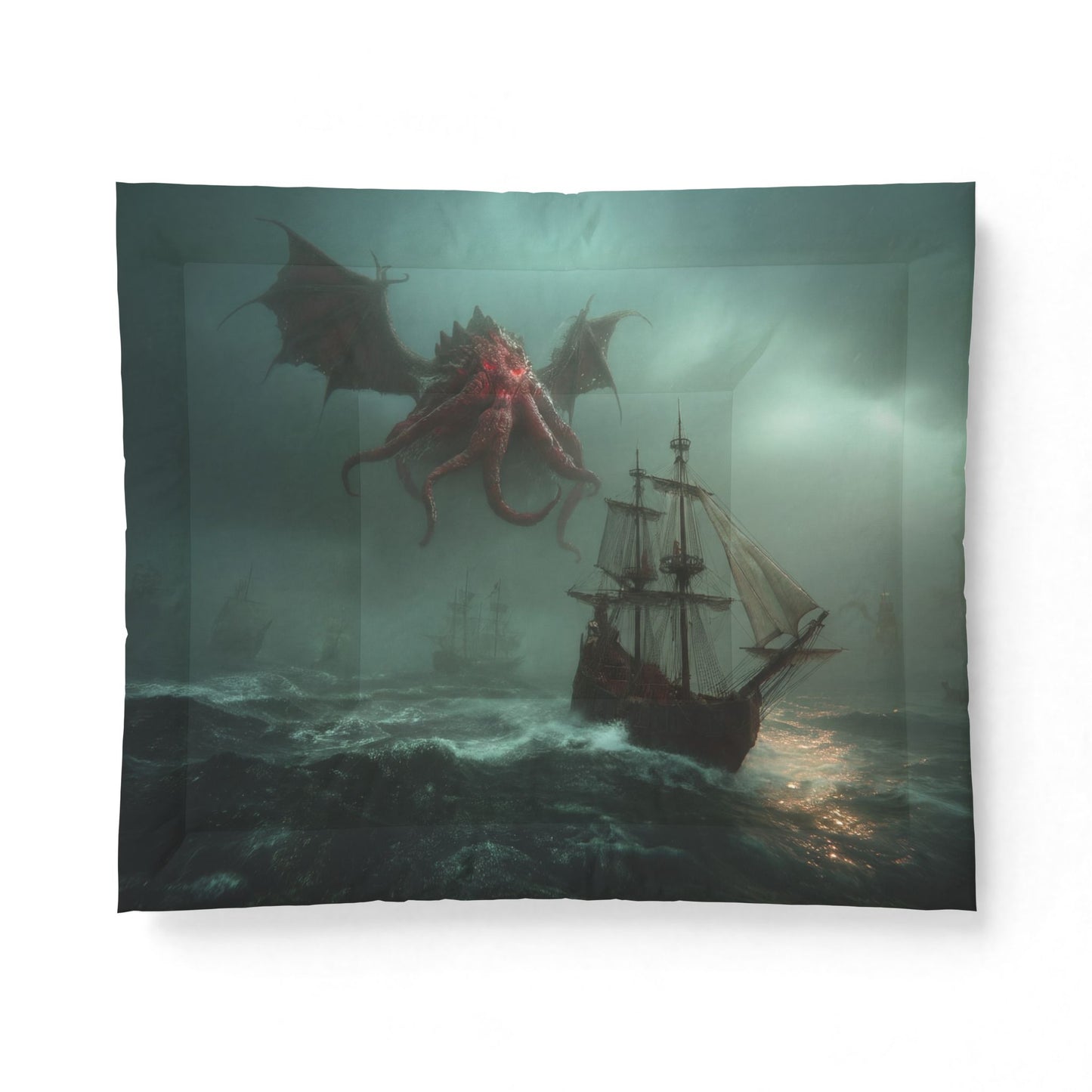 Crimson Leviathan Cotton Comforter – Stormy Seascape Guardian