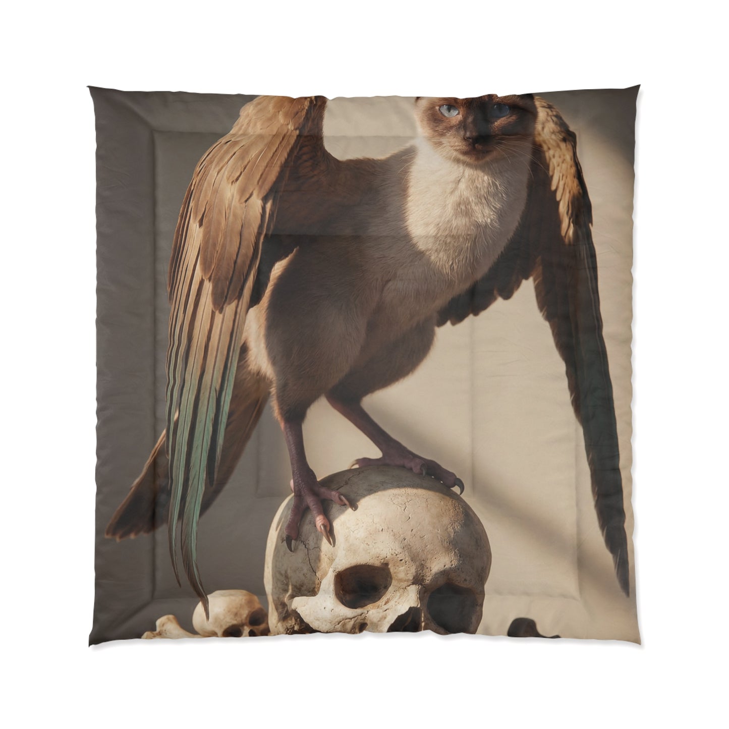 Winged Siamese Cat Comforter – Sunlit Sentinel of Ancient Stones