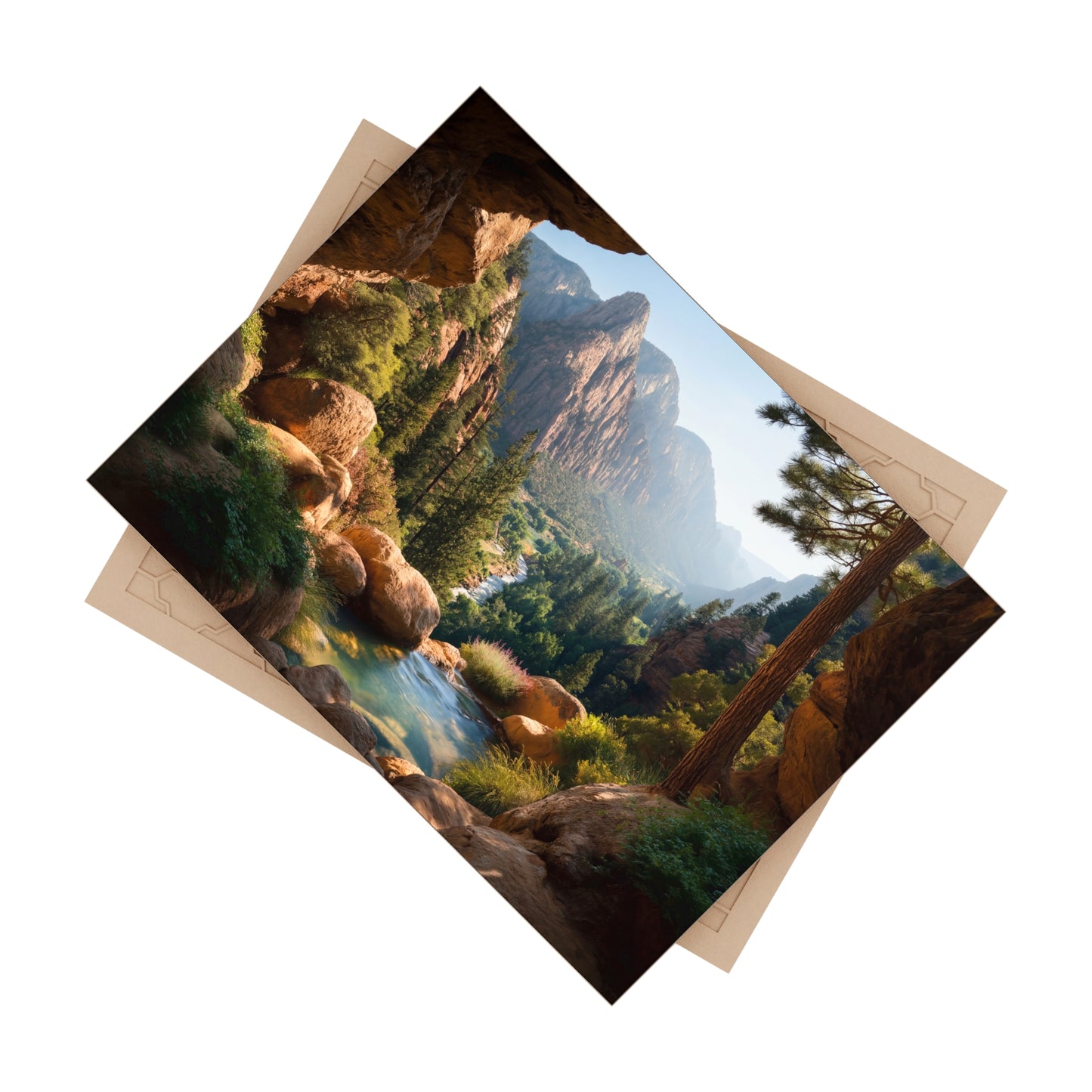 Canyon River View Ceramic Photo Tile – Sunlit Valley Through Stone Archway