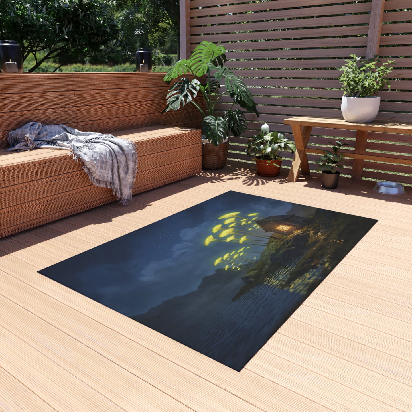 Giant Mushroom Cottage Rug – Bioluminescent Forest Escape