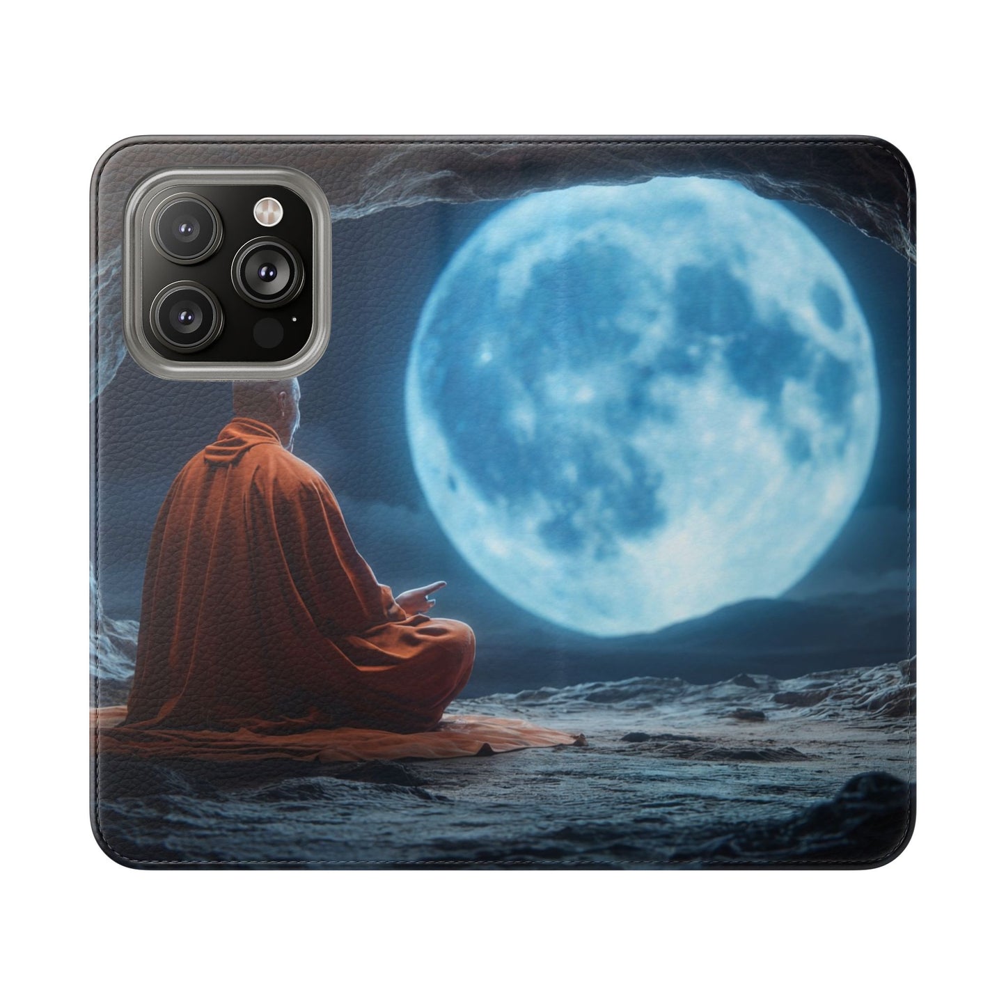 Lunar Meditation Flip Cases – Serene Monk Under Moonlight