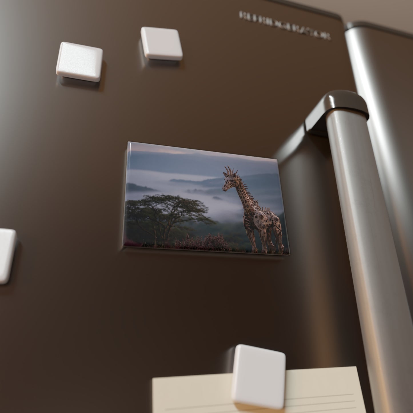 Steel Giraffe Mountain Magnet – Misty Dawn Guardian