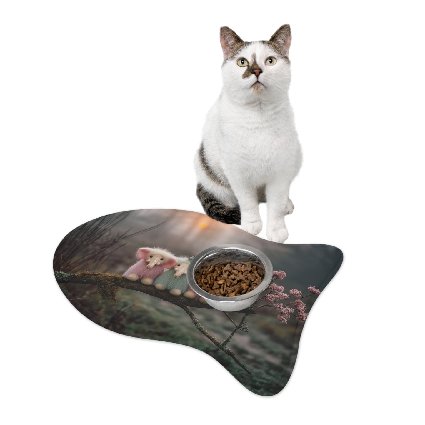 Mossy Branch Elephant Trio – Gentle Forest Guardians Pet Feeding Mats