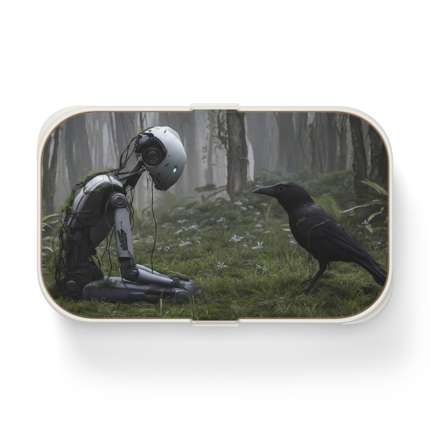 Forgotten Robot and Raven Bento Lunch Box – Whispers of the Verdant Grove