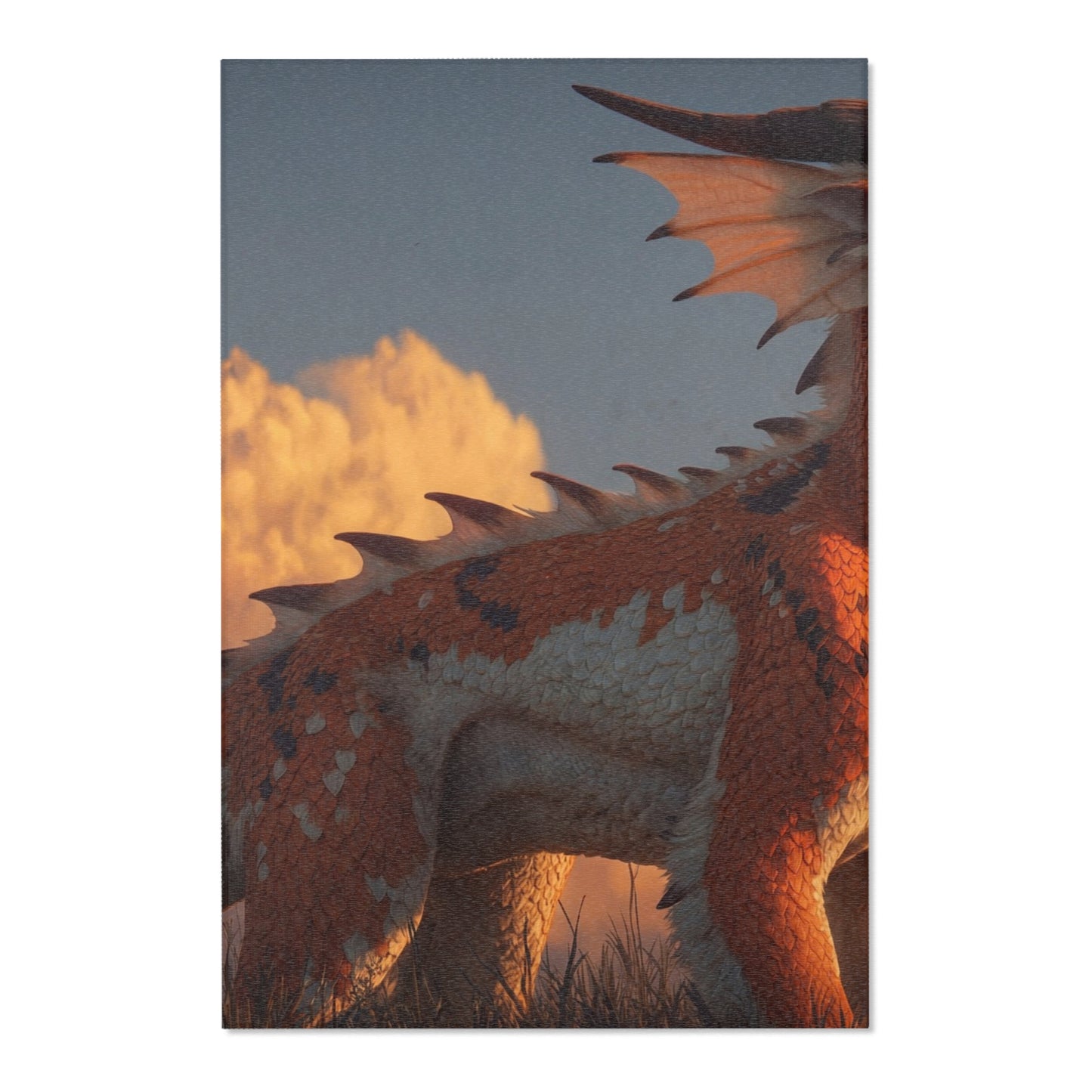Sunset Sentinel Dragon Area Rug – Warm Ember Skies and Grasses