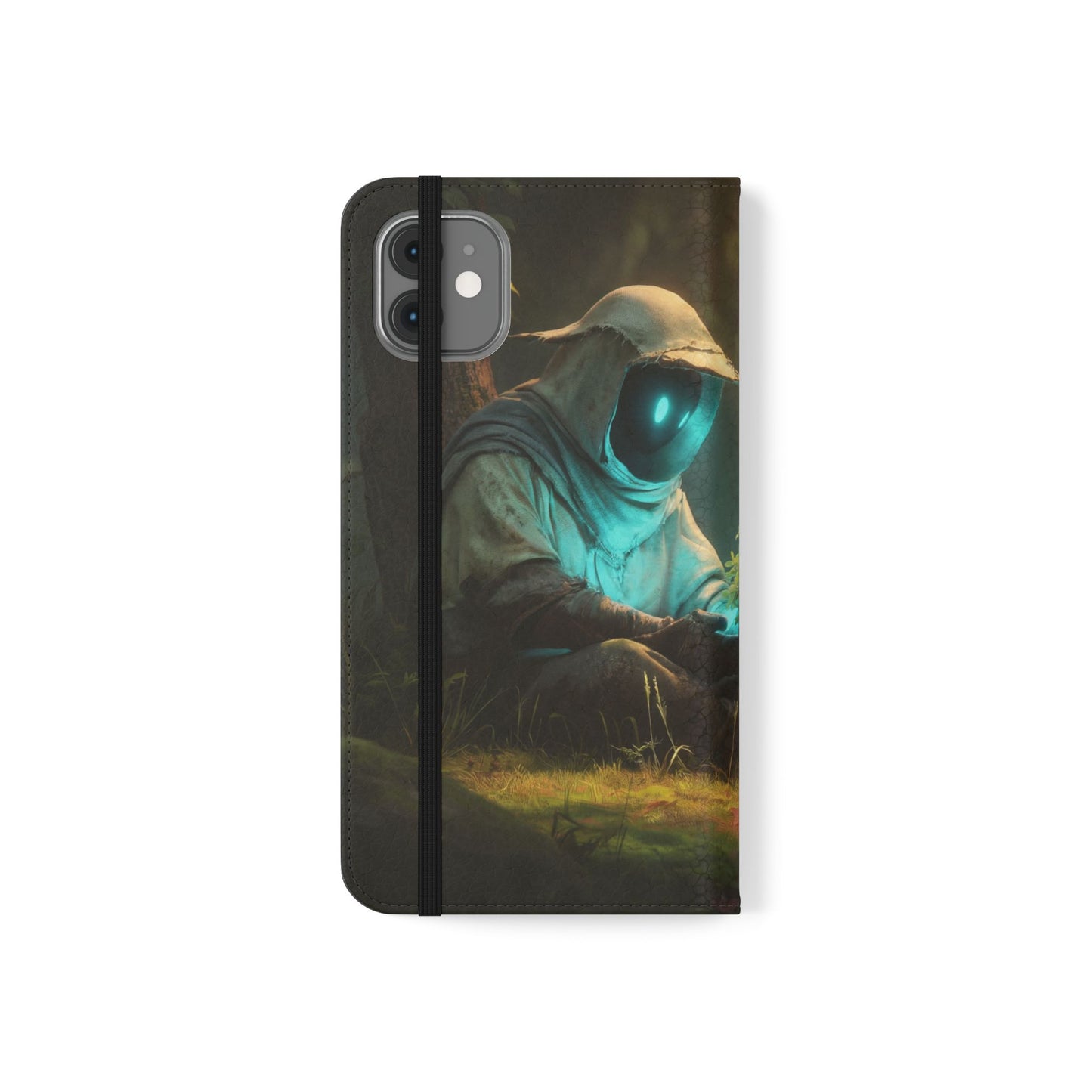 Glowing Orb Hooded Guardian Flip Cases – Bioluminescent Forest Keeper