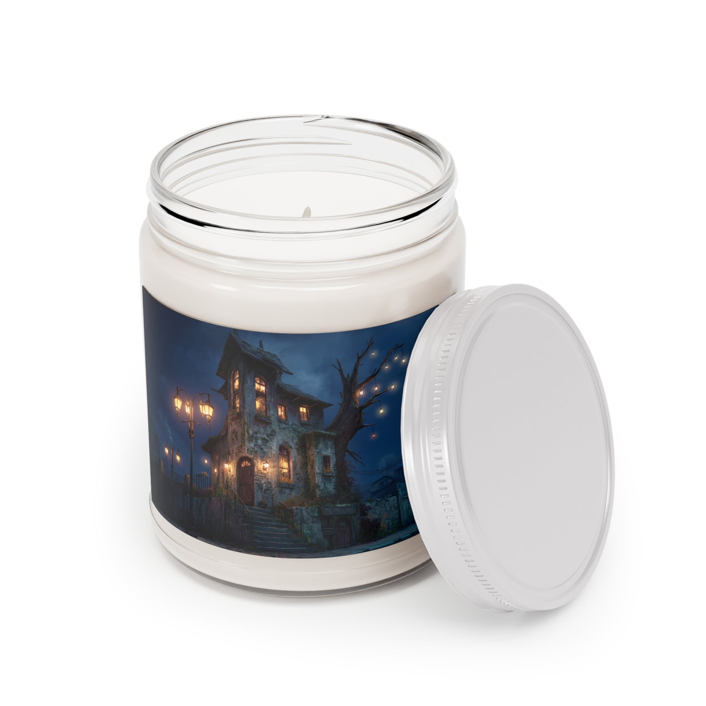 Trollskull House Scented Soy Candles with White Lid, 9oz – Warm Light in the Twilight