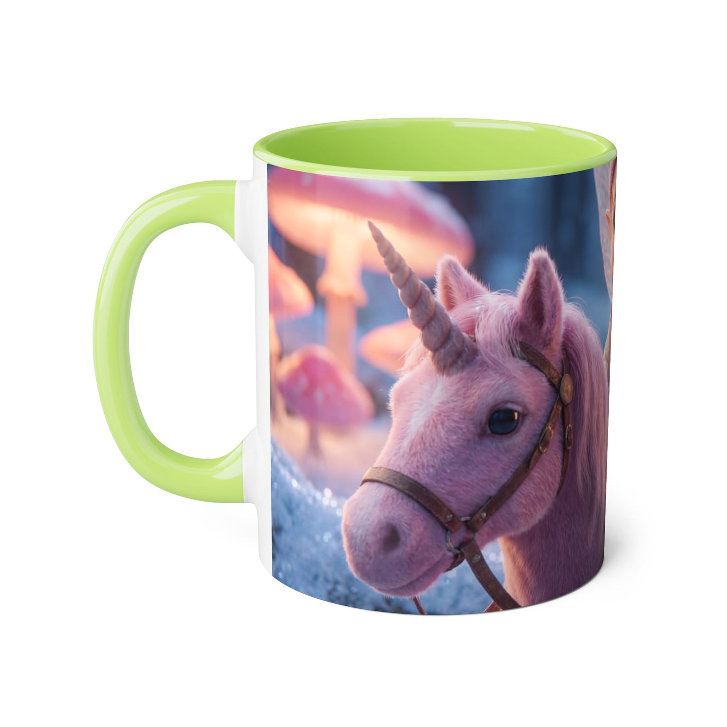 Frost-Fairy Unicorn Accent Mug – Pink Winter Guardian Scene