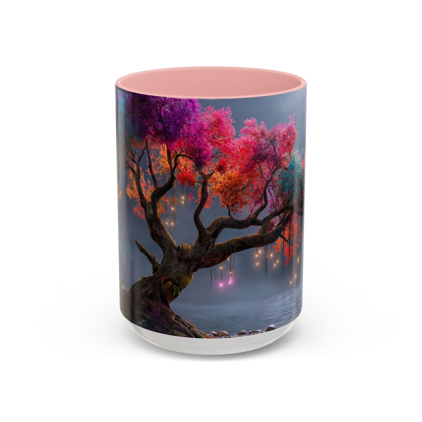 Prismatic River Tree Accent Coffee Mug (11, 15oz) – Neon Canopy Moonlight Reflections