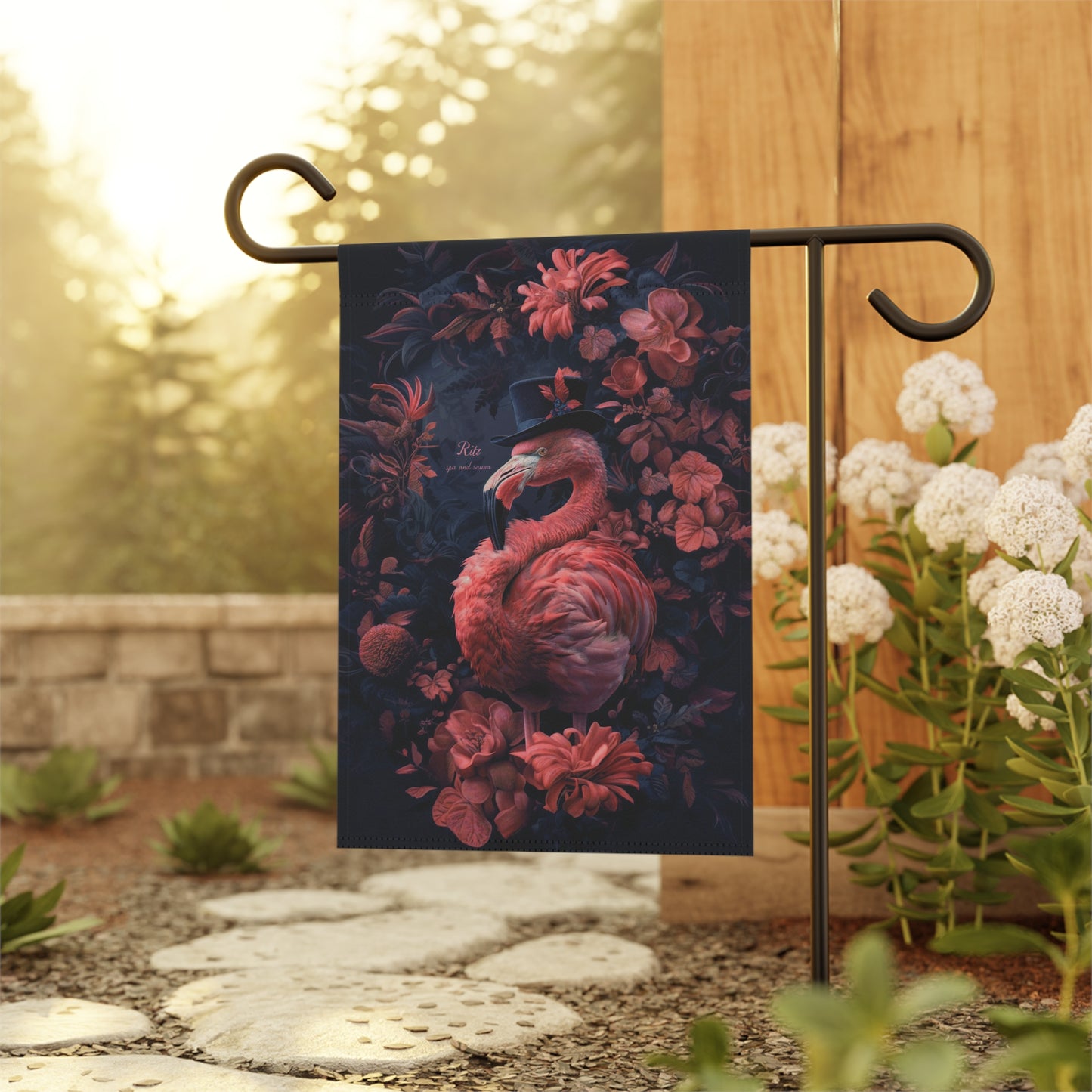 Elegant Flamingo in Top Hat - Garden Flag
