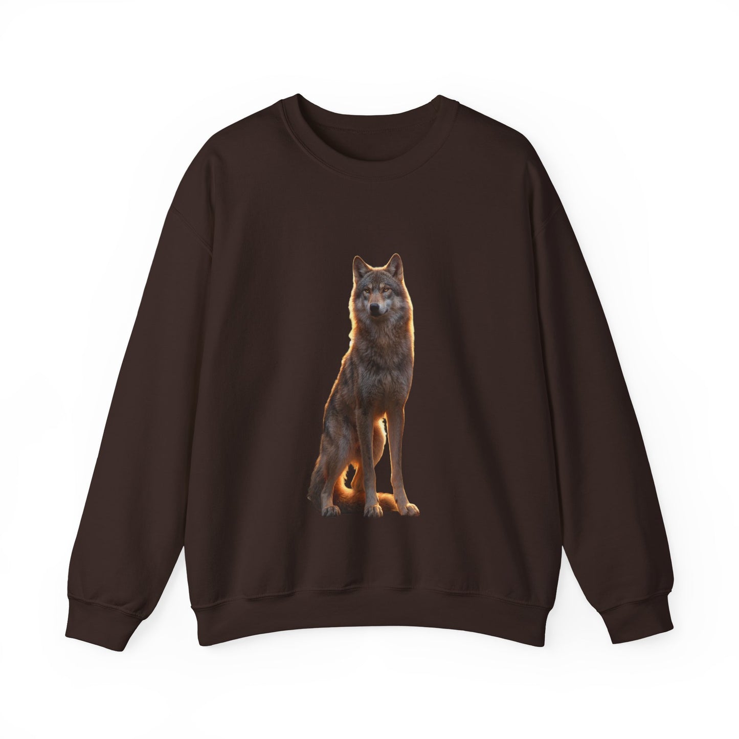 Twilight Sentinel Wolf Crewneck Sweatshirt – Golden Hour Guardian Portrait