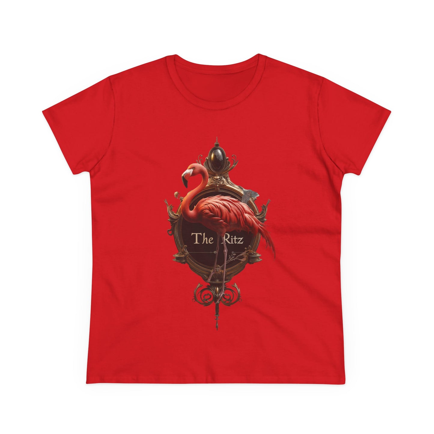 Scarlet Flamingo Ornate Clock Tee – The Ritz Midnight Sentinel Women's Midweight Cotton Tee