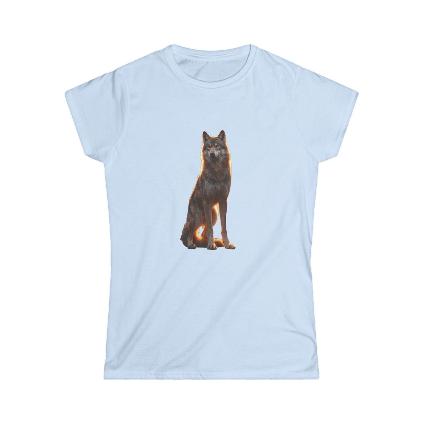 Golden Hour Wolf Women's Softstyle Tee – Amber Sentinel Silhouette