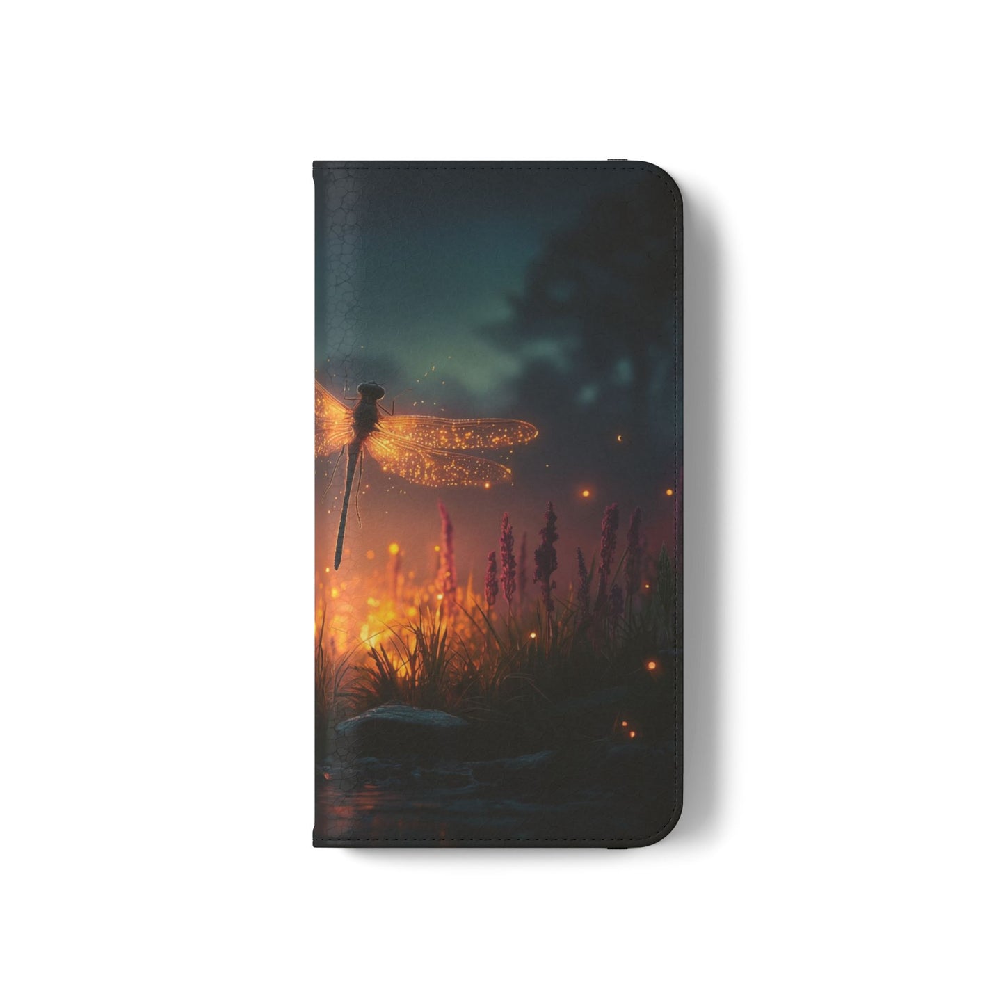 Bioluminescent Dragonfly Flip Cases – Glowing Amber Wings Over Twilight Marsh