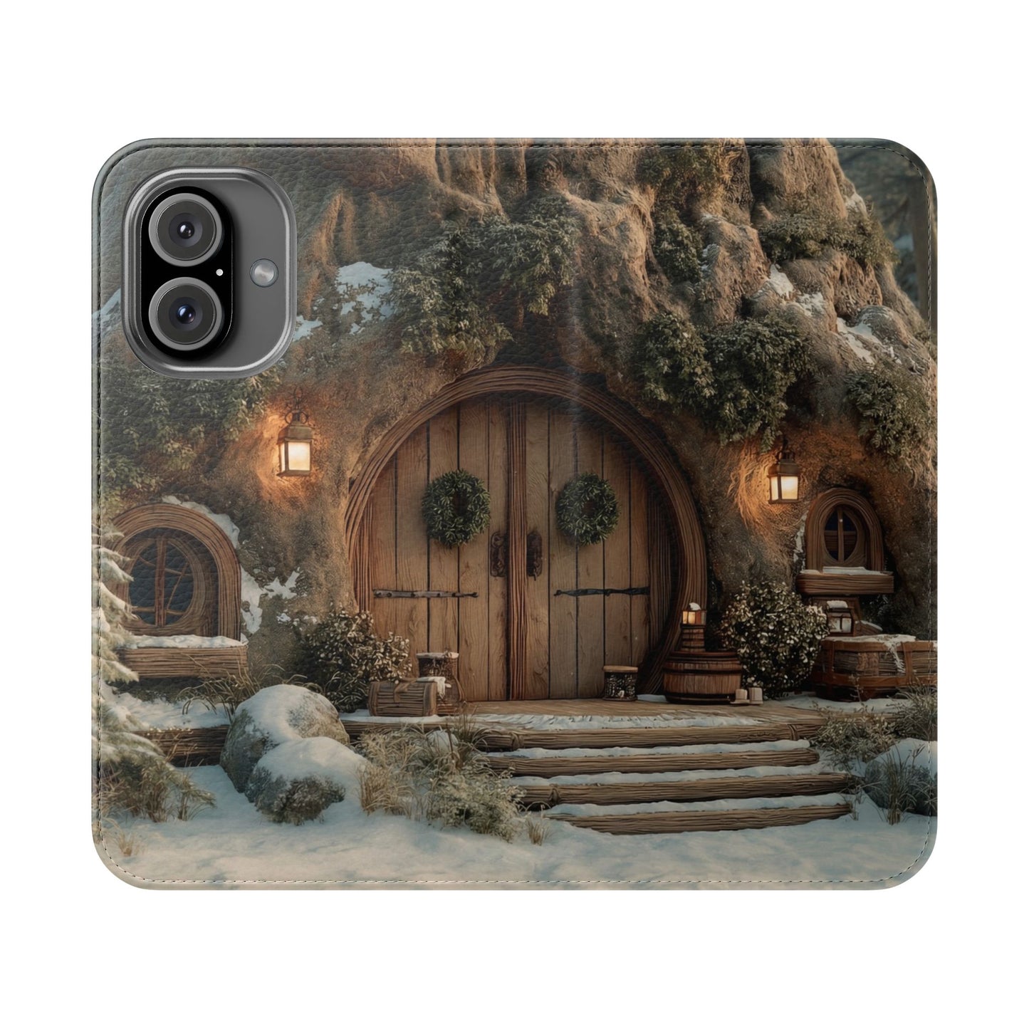 Hobbit Hole Flip Cases – Cozy Winter Doorway Scene