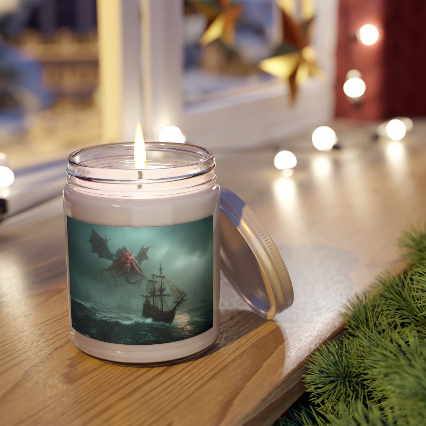 Leviathan’s Wrath Scented Soy Candles with White Lid, 9oz – Storm-Soaked Seascape