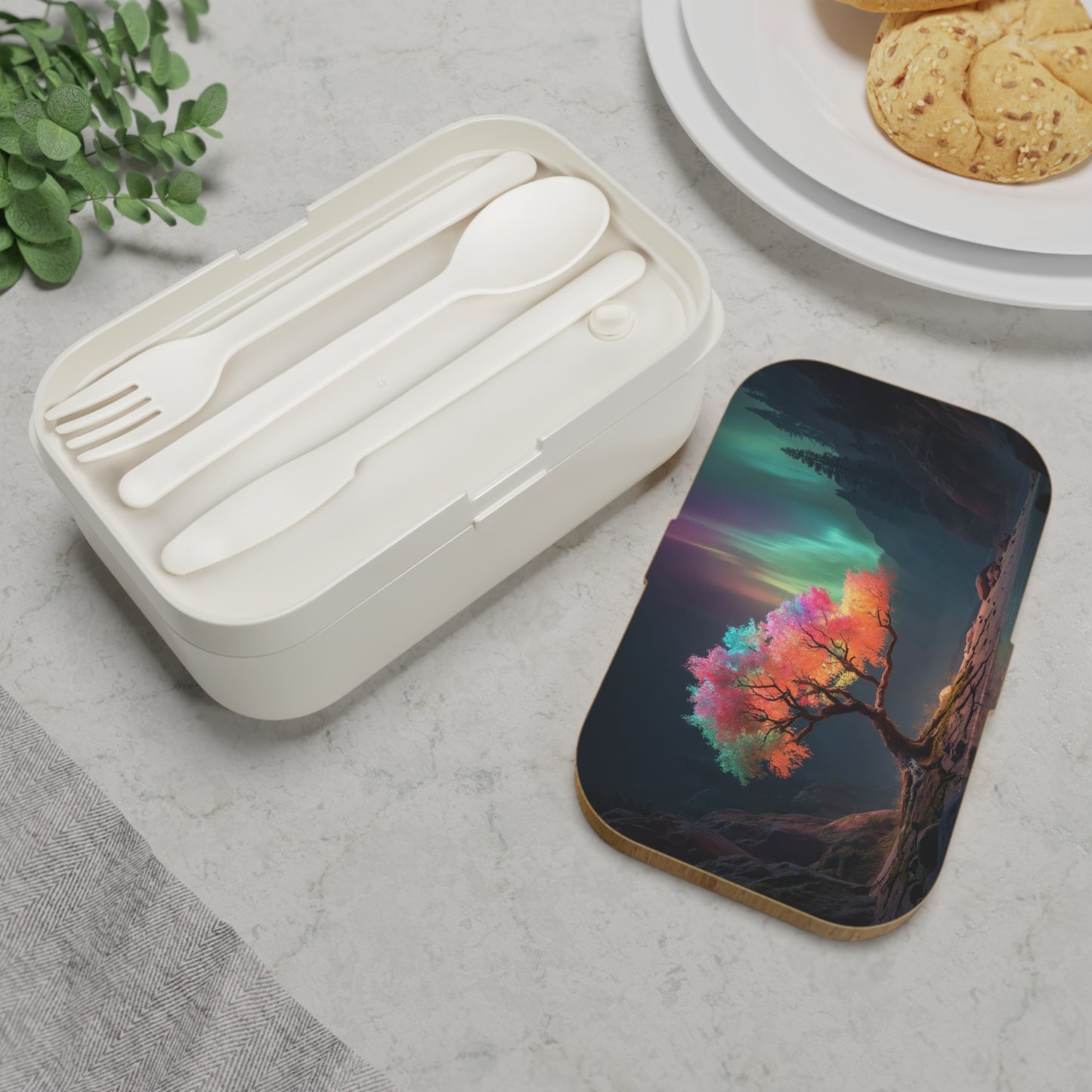 Aurora Tree Bento Lunch Box – Whimsical Canopy Under Northern Lights