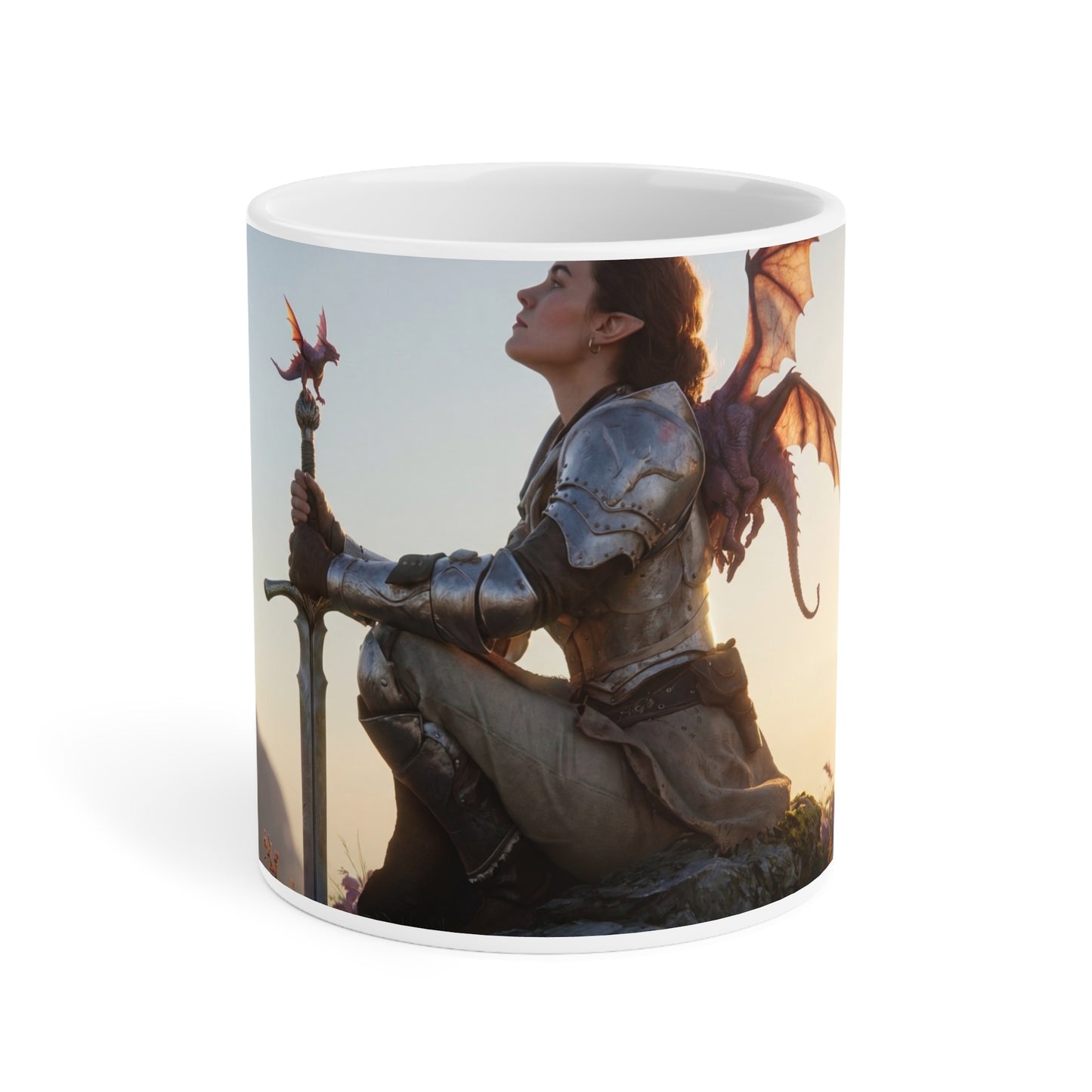 Dragon Knight Ceramic Mugs (11oz\15oz\20oz) – Sunset Sentinel with Wings