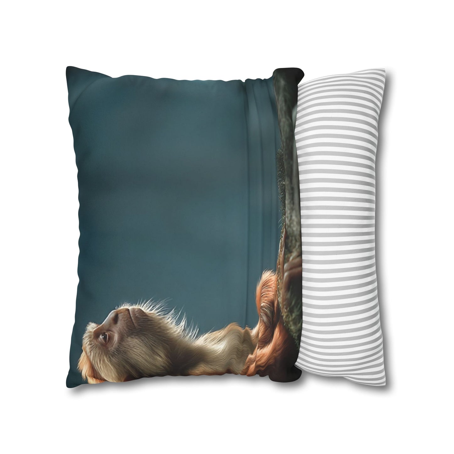 Winged Monkey Guardian Pillowcase – Amber Feathered Sentinel Resting on Moss