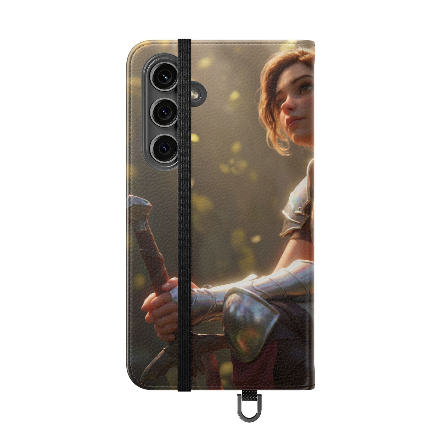 Elven Knight with Dragon Flip Cases – Iridescent Armor & Tiny Guardian Portrait