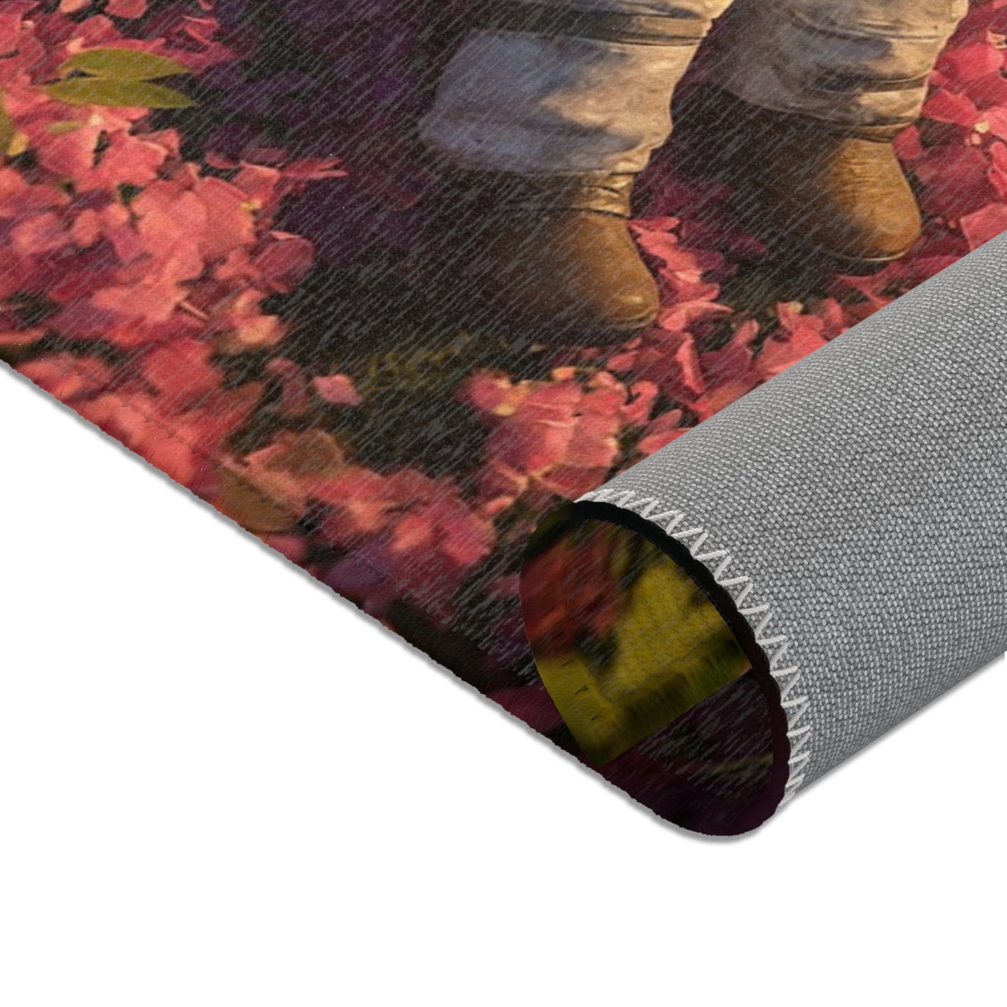 Astronaut Among Petals Area Rug – Sunset Garden Requiem