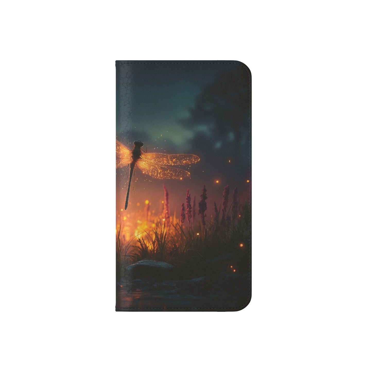 Bioluminescent Dragonfly Flip Cases – Glowing Amber Wings Over Twilight Marsh