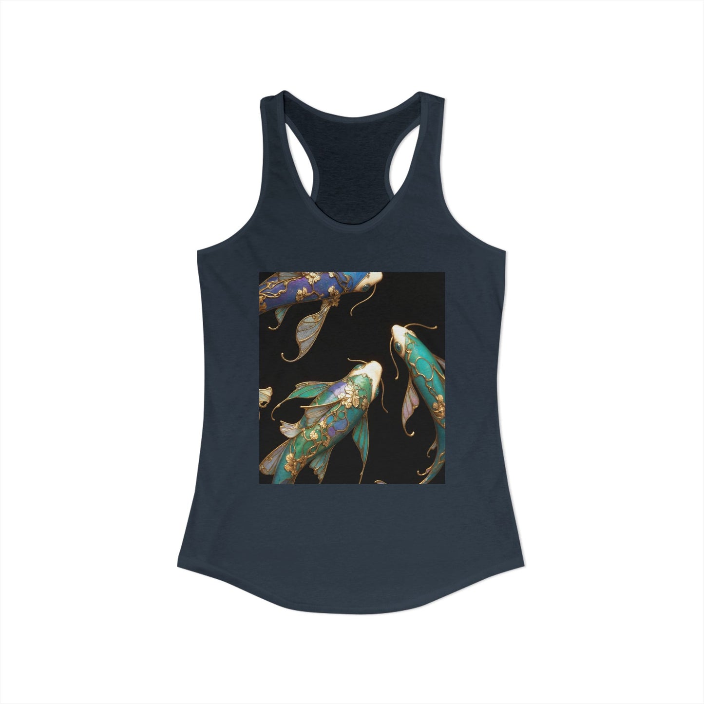 Gold-Leaf Koi Racerback Tank – Opal Scales and Azure Currents