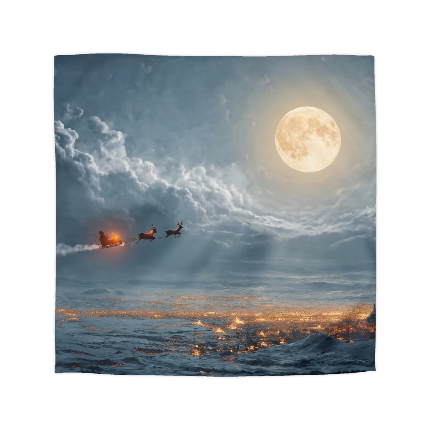 Lunar Sleigh Ride Microfiber Duvet Cover – Midnight Deliveries Over Frost-Covered Towns