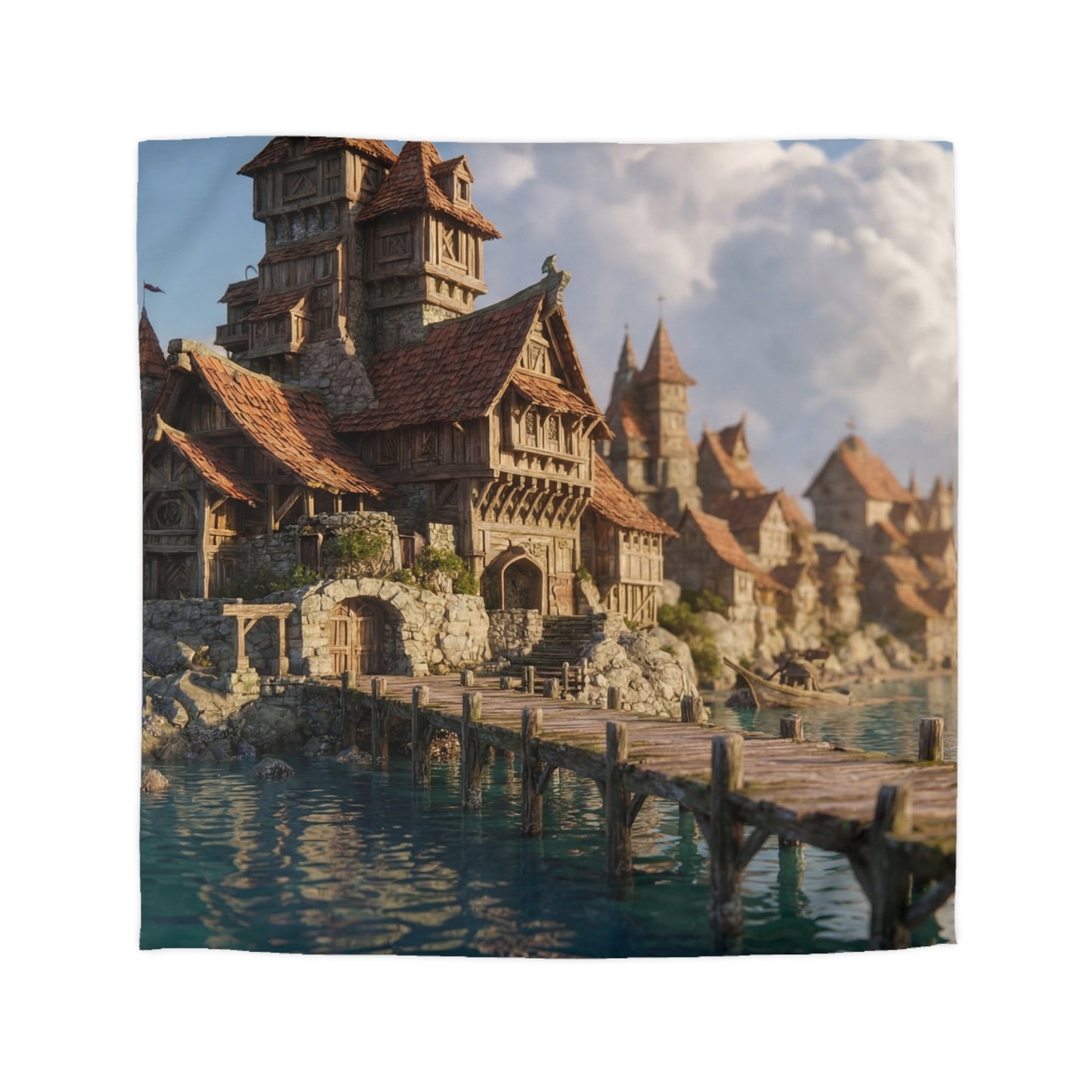 Seafarer’s Haven Microfiber Duvet Cover – Sunlit Harbor Dreamscape