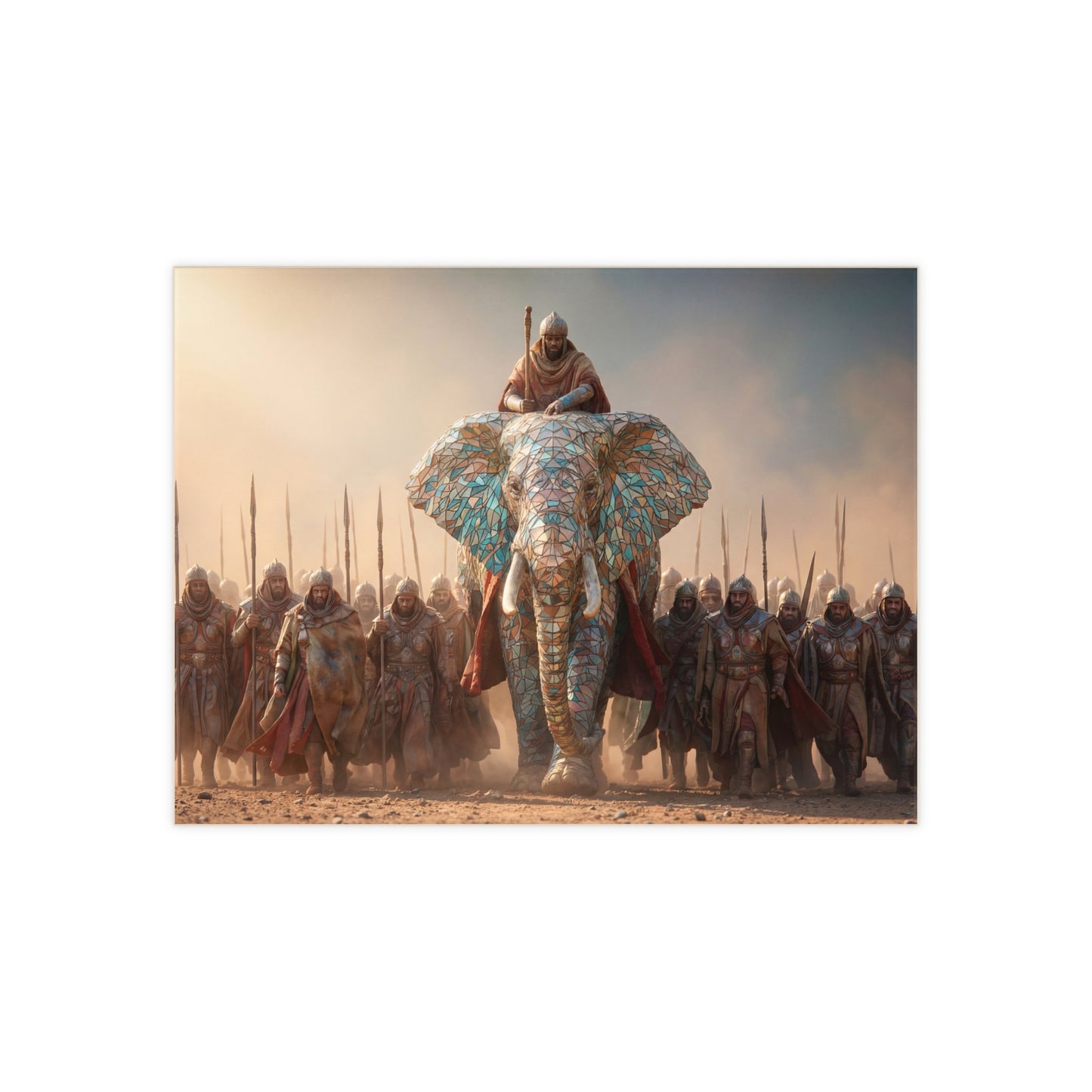 Mosaic Elephant Warlord Ceramic Photo Tile – Sun-Dusted Regal March