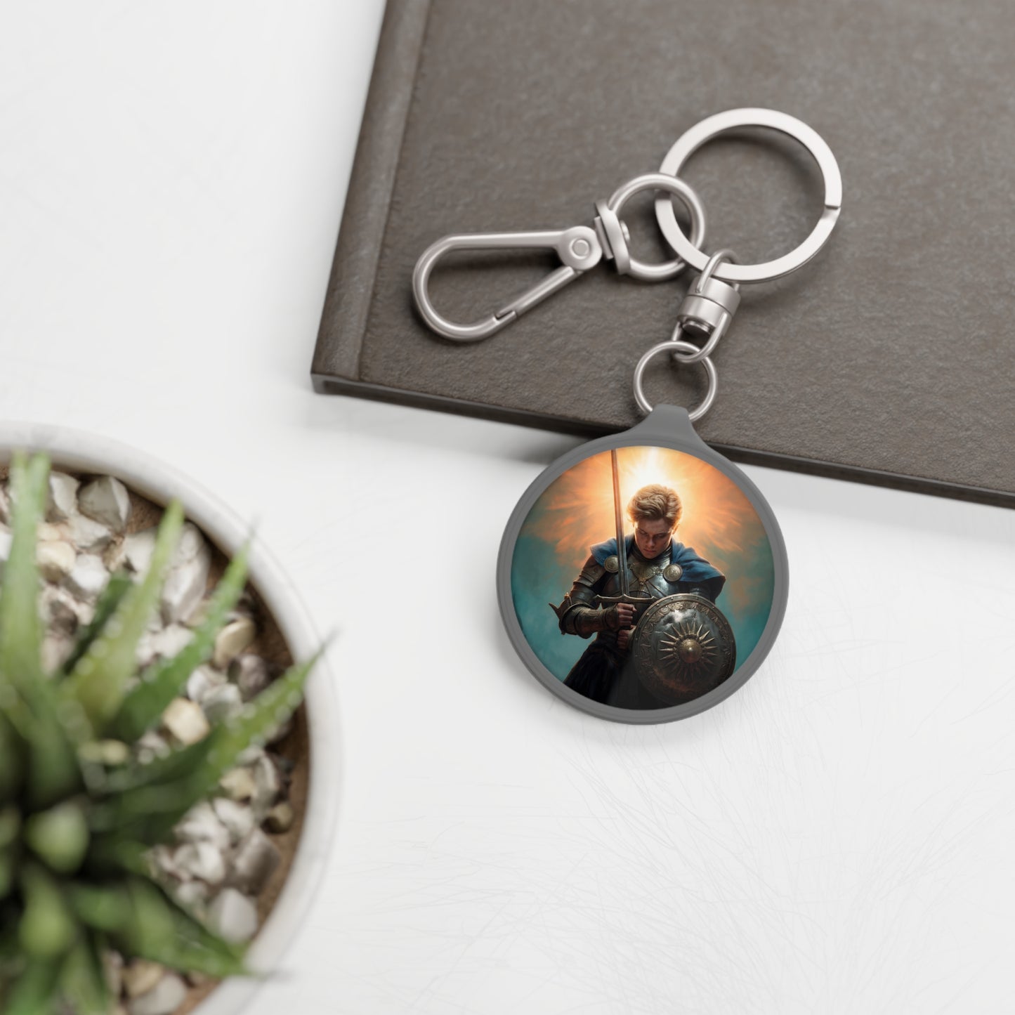 Dawn-Bringer Knight Keyring Tag – Radiant Steel and Sunburst Resolve