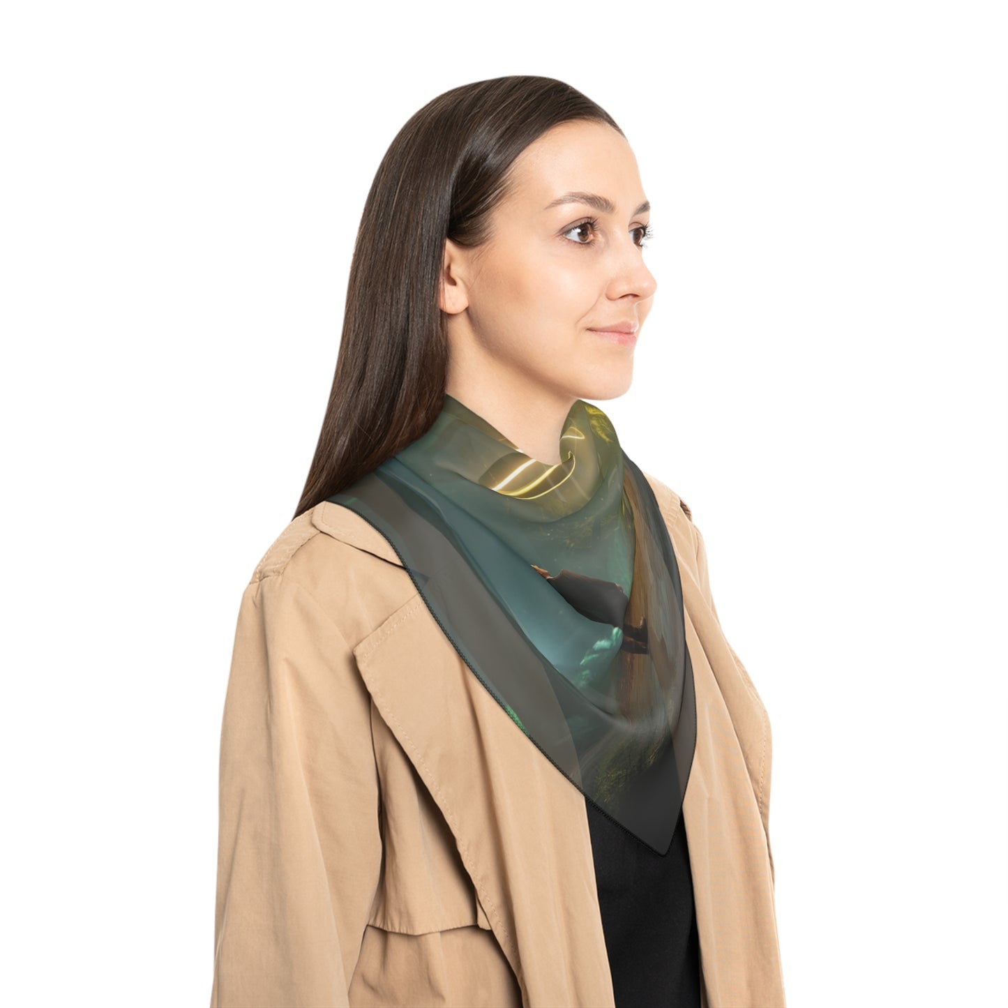 Luminescent Spiral Forest Scarf – Golden Orb Dreamscape