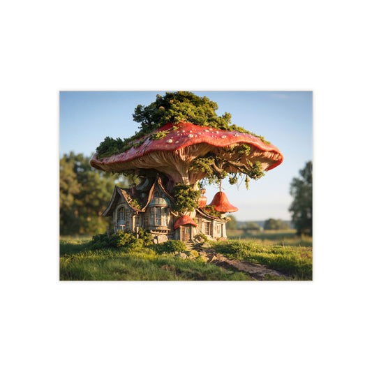 Mushroom Cottage Ceramic Photo Tile – Red Cap Sanctuary in Sunlit Meadow