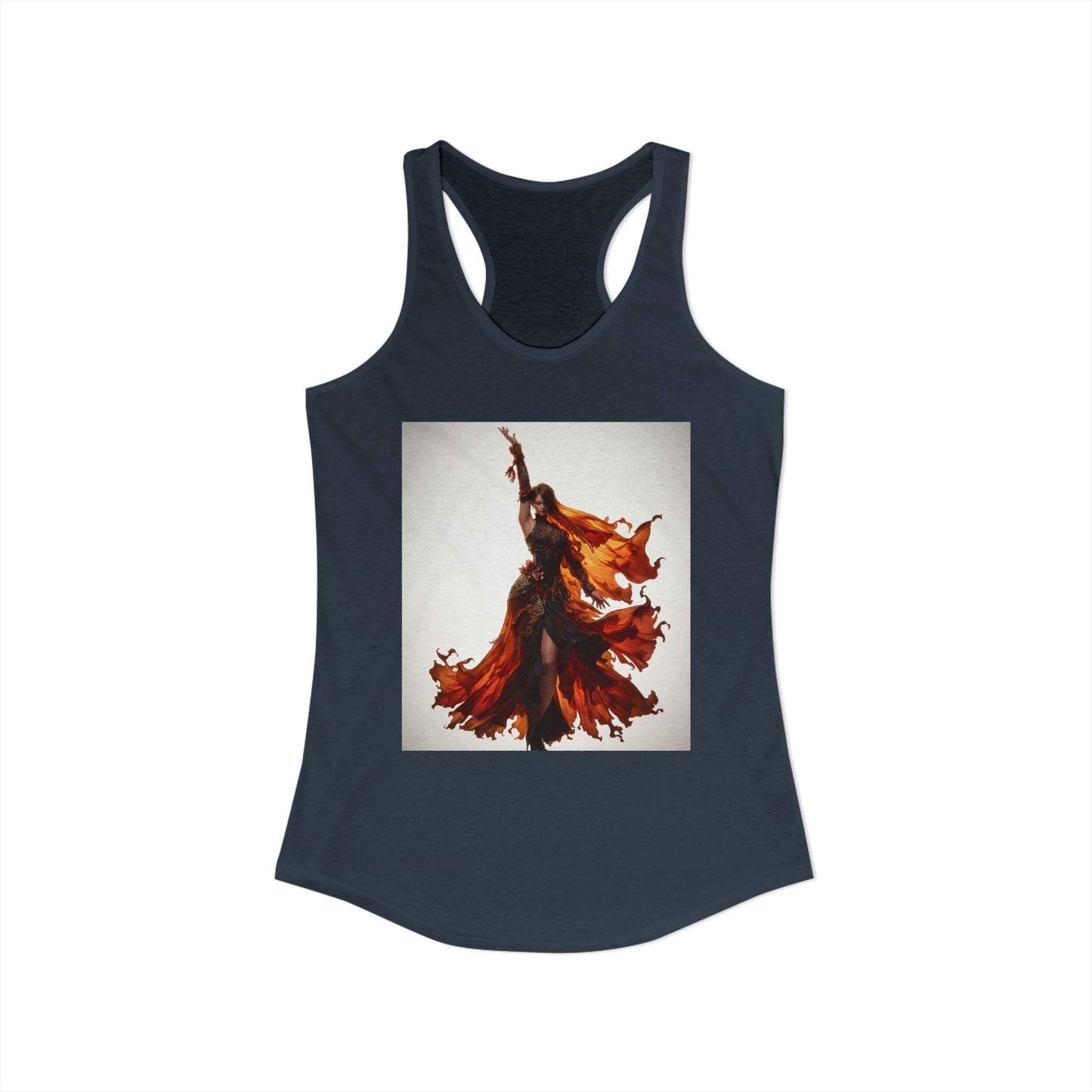 Fiery Dancer Women's Ideal Racerback Tank – Amber & Gold Motion Print