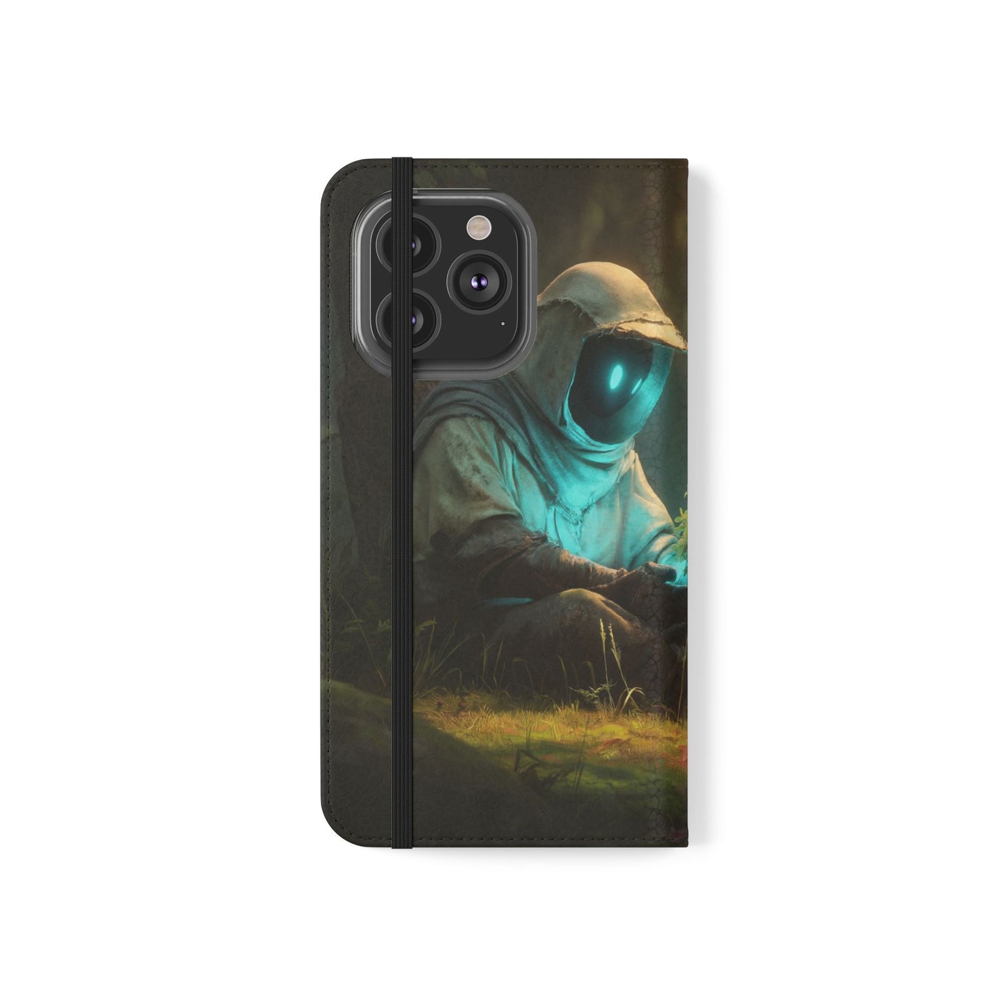 Glowing Orb Hooded Guardian Flip Cases – Bioluminescent Forest Keeper