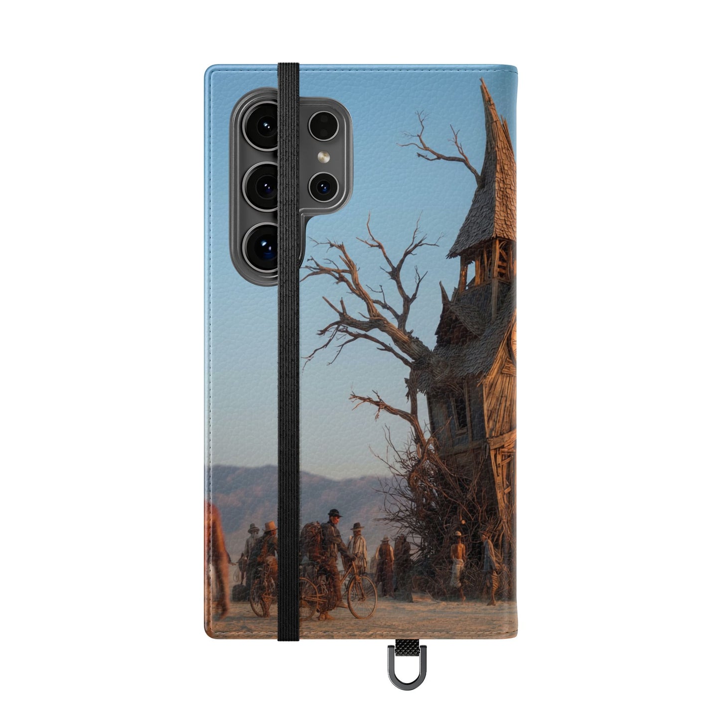 Clocktower Wanderers Flip Cases – Dusty Desert Sentinel Scene