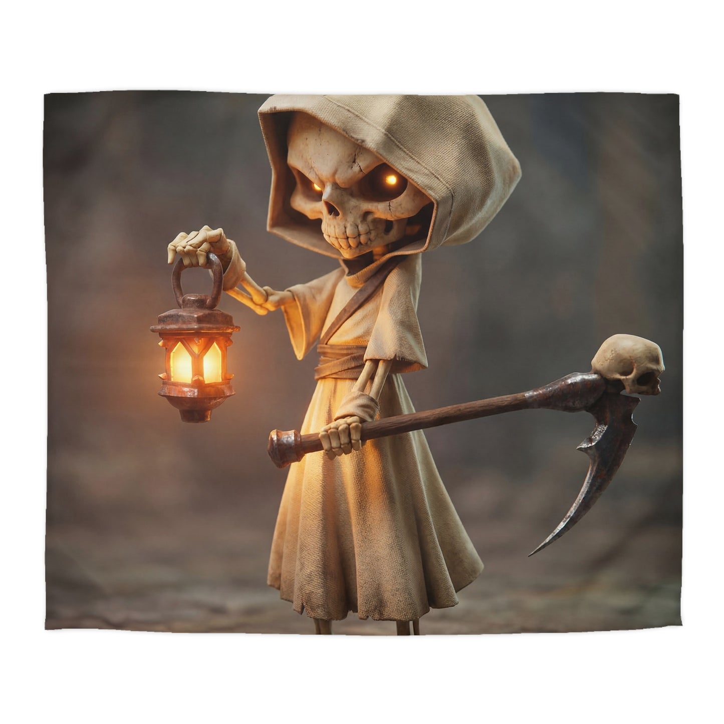 Lantern-Bearing Reaper Microfiber Duvet Cover – Warm Glow Through Twilight Shadows