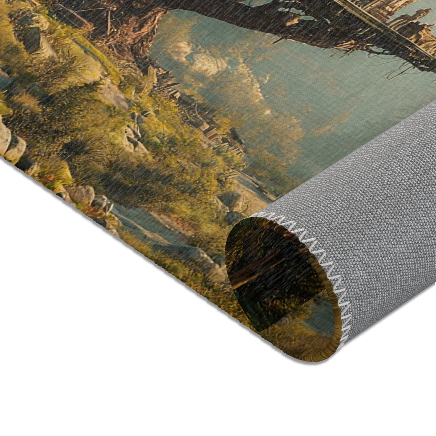 Treehouse Haven Area Rugs – Emerald Cabin Perched in Misty Pines