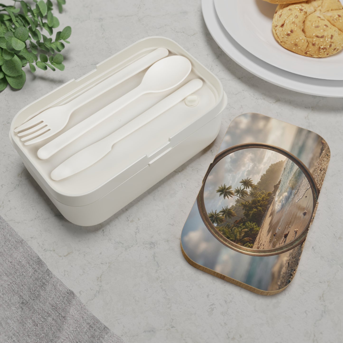 Tropical Mirage Bento Lunch Box – Seaside Serenity Through a Lens