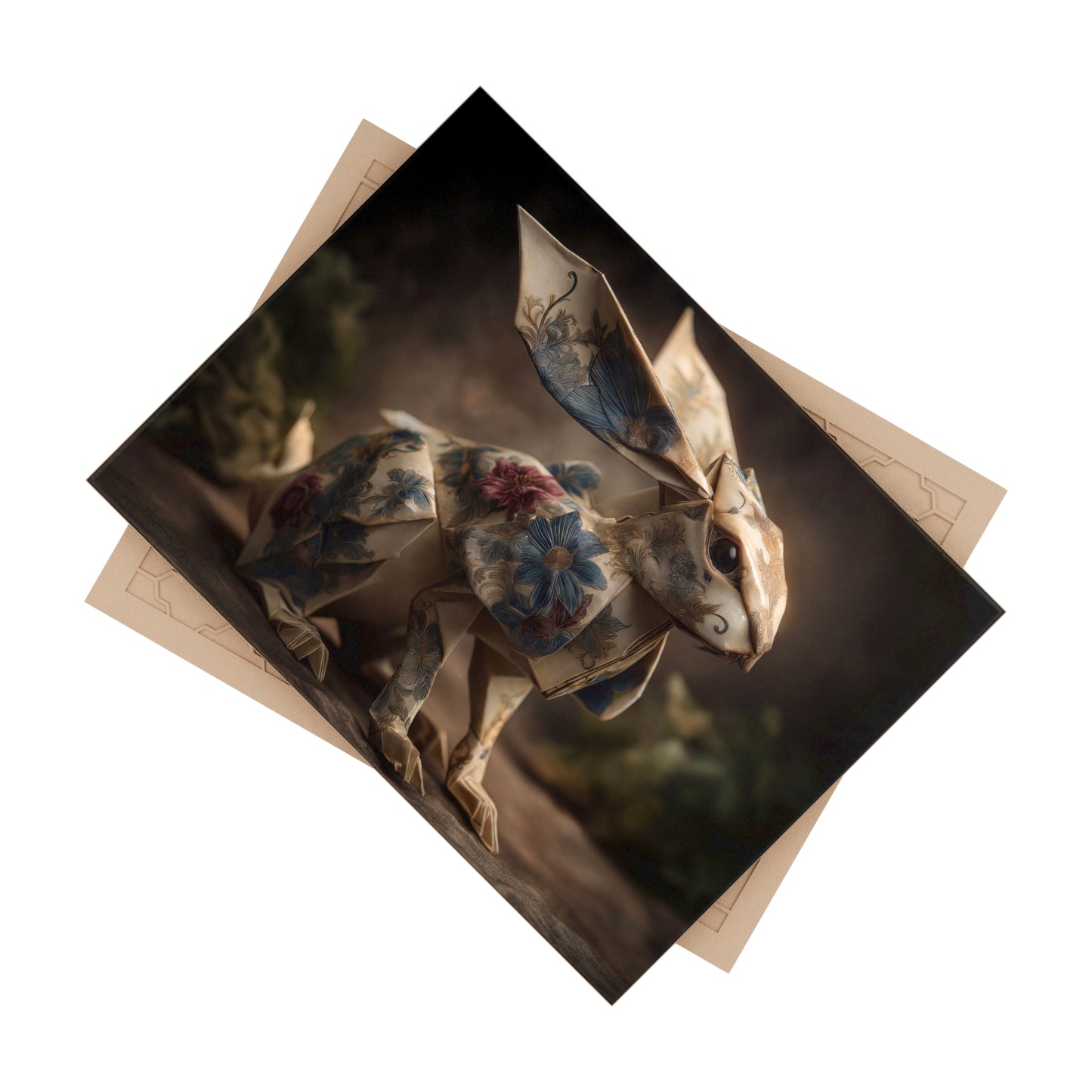Origami Rabbit with Floral Pattern Ceramic Photo Tile – Whimsical Paper Guardian