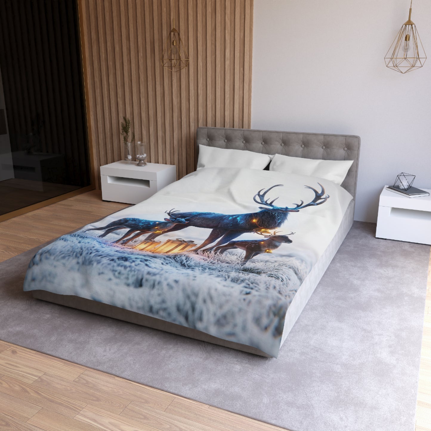 Frost-Clad Deer Family Microfiber Duvet Cover – Whispering Winter Giftscape