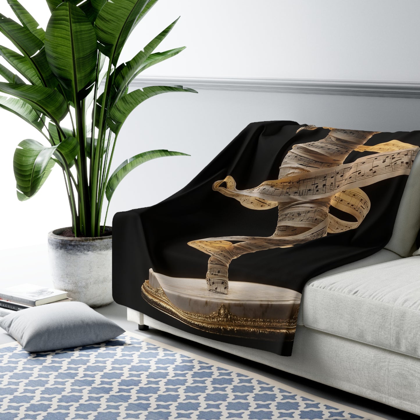 Melodic Muse Sherpa Fleece Blanket – Golden Score Whirlwind