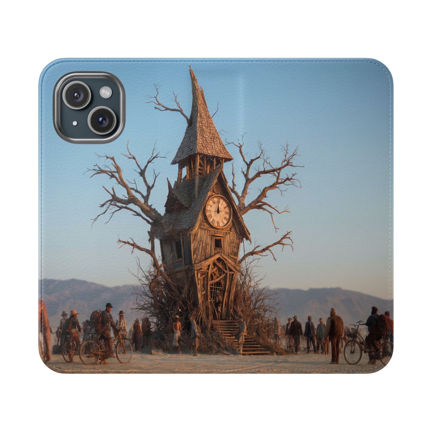 Clocktower Wanderers Flip Cases – Dusty Desert Sentinel Scene