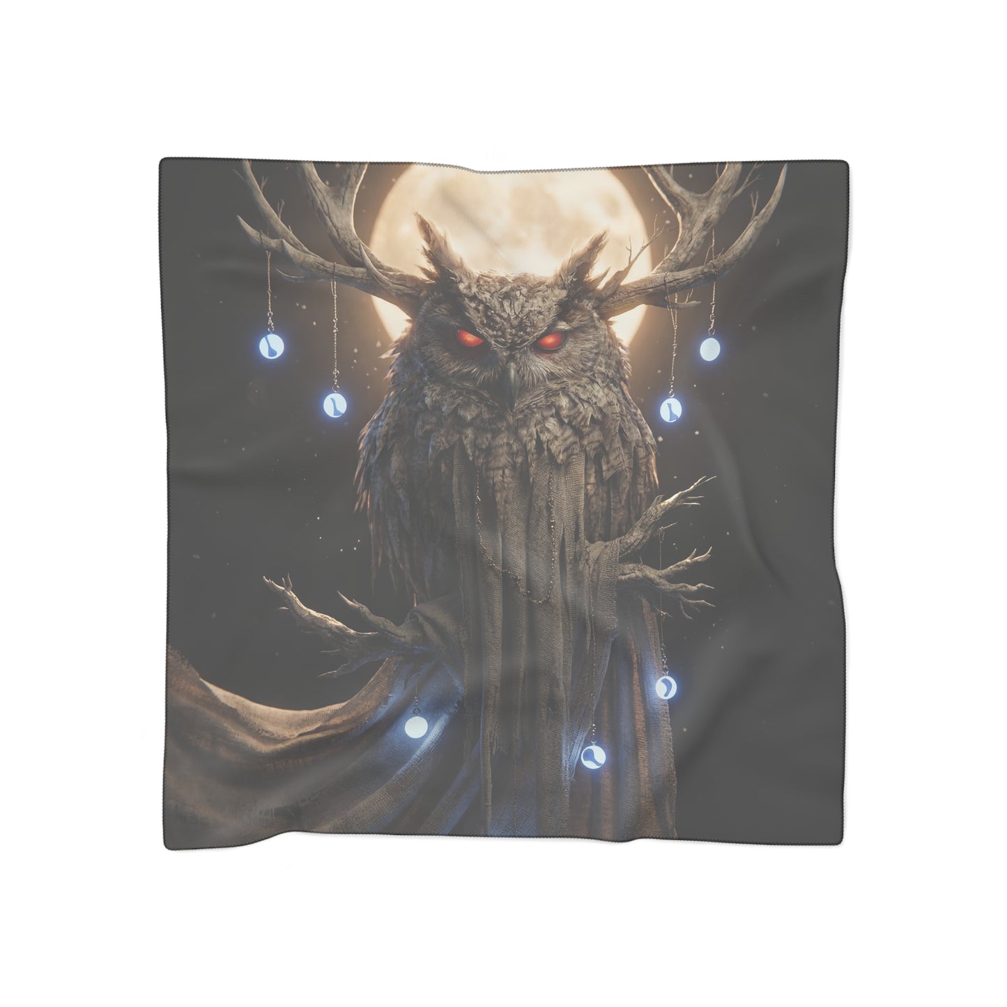 Moonlit Owl Sentinel Poly Scarf – Wisdom Under the Full Moon