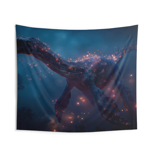 Starlit Plesiosaur Indoor Wall Tapestries – Ancient Sea Sentinel in Twilight