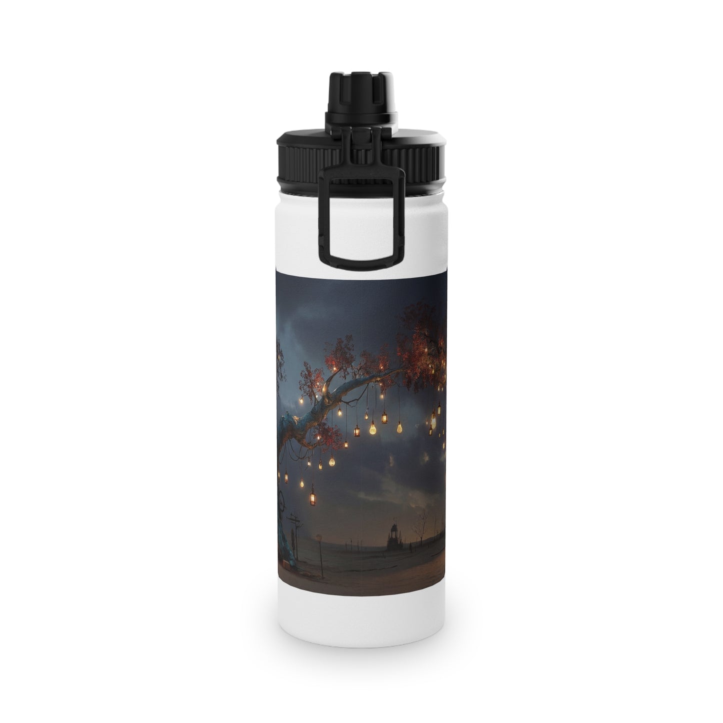 Luminescent Wishing Tree Stainless Steel Water Bottle, Sports Lid – Desert Night’s Warmth