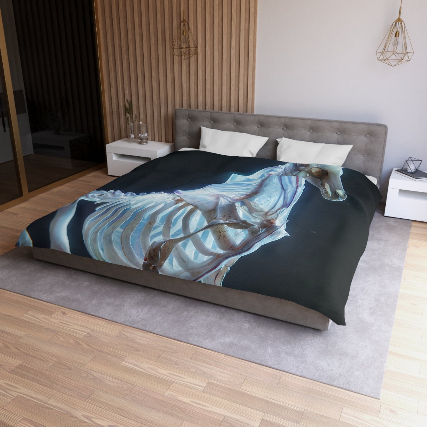 Celestial Unicorn Skeleton Duvet Cover – Ethereal Glow in the Dark