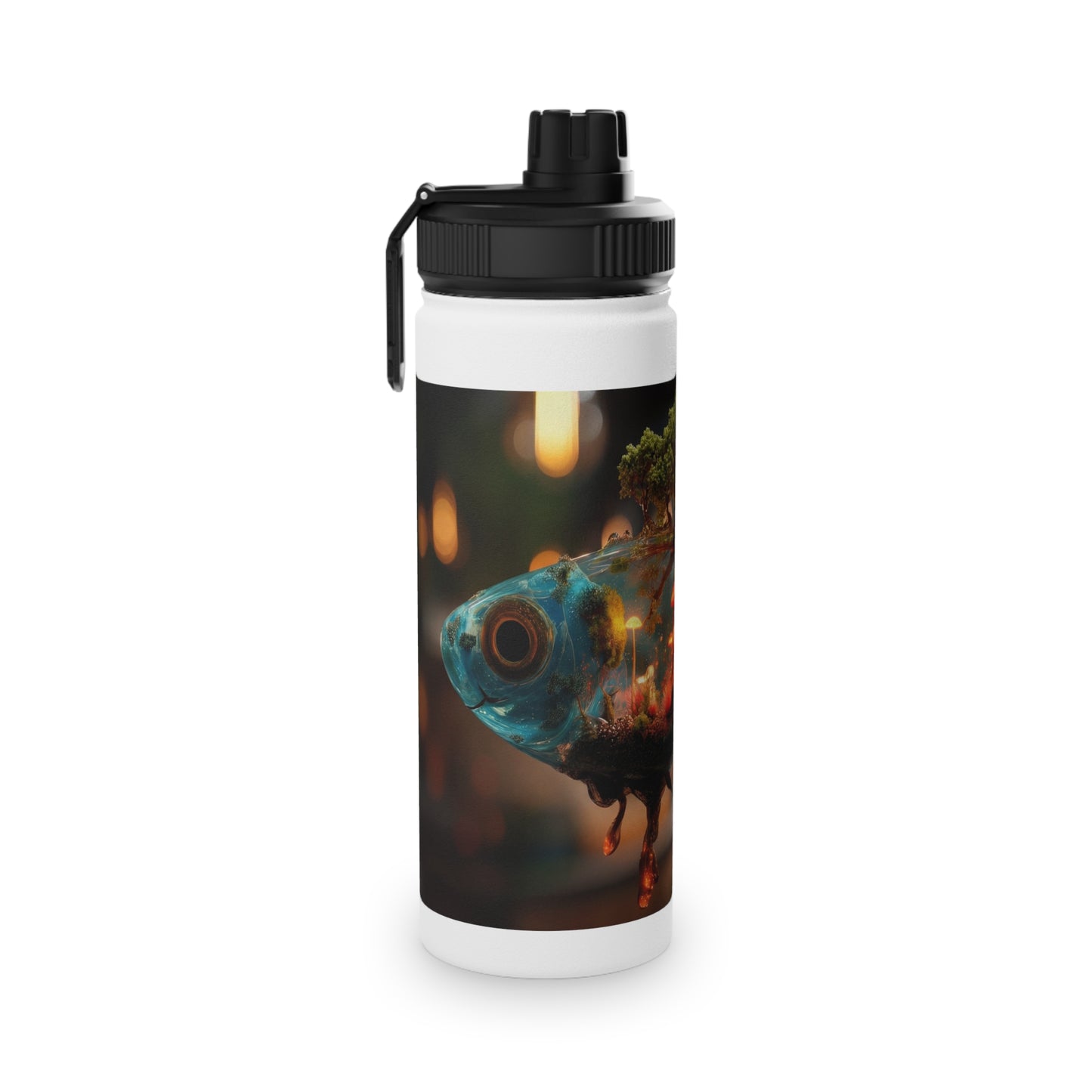 Forest Within Fish Stainless Steel Water Bottle, Sports Lid – Liquid Eden Dreamscape
