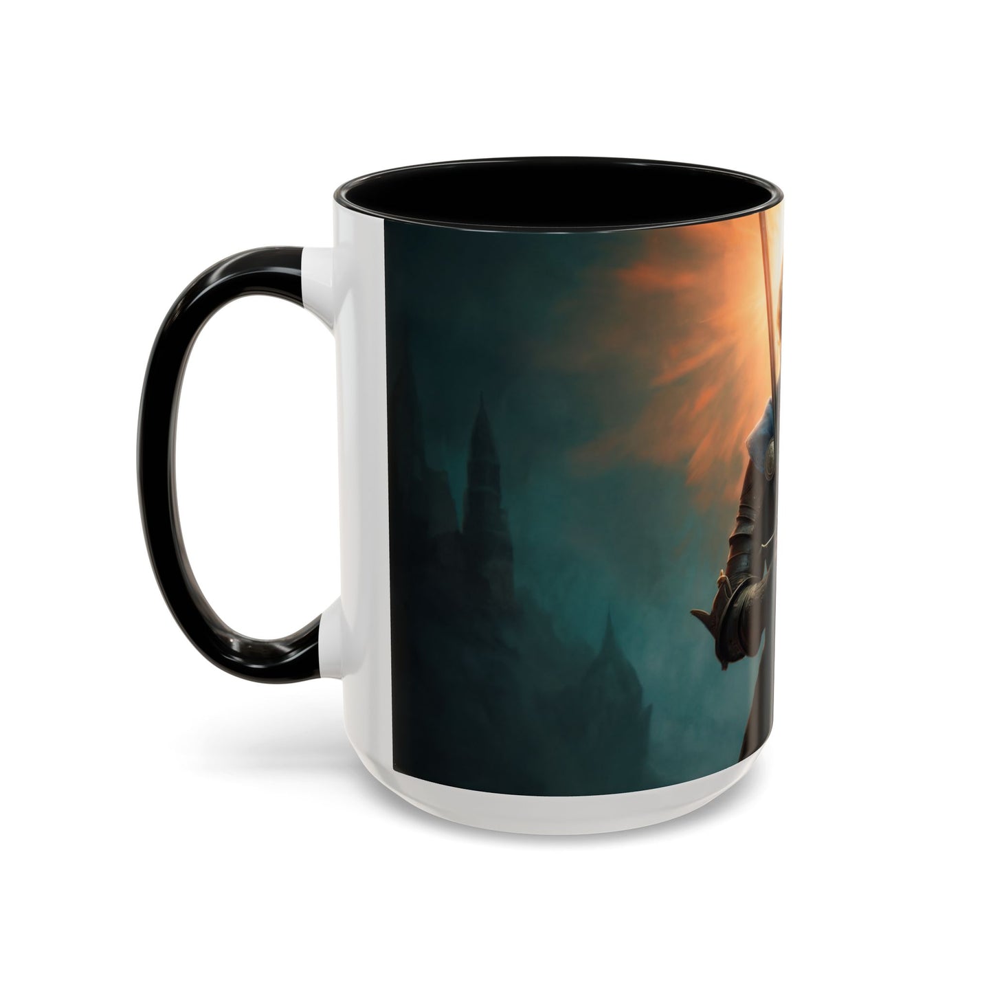 Dawn-Kissed Sentinel Accent Coffee Mug (11, 15oz) – Radiant Resolve in Shadowed Towers