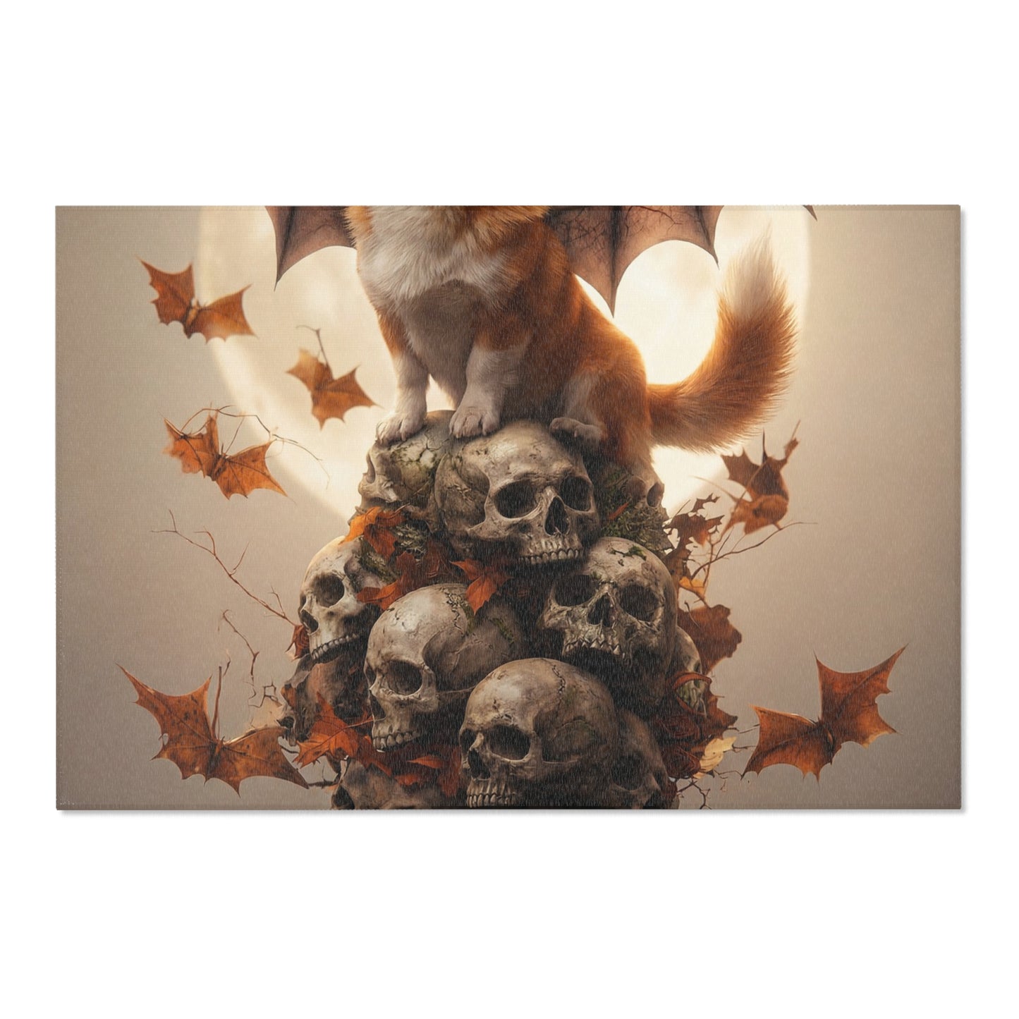 Batwing Corgi Area Rug – Moonlit Skull Throne Fantasy